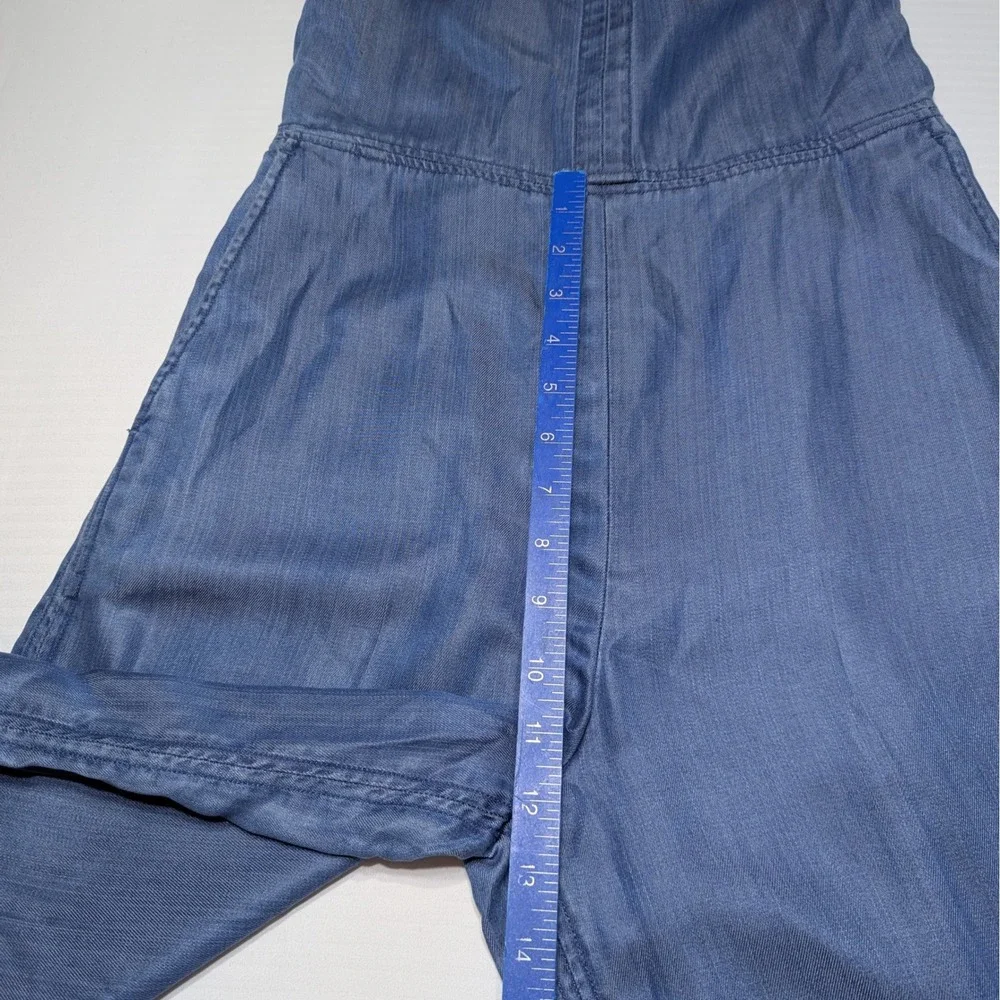 Club Monaco 4 Blue Chambray Lyocell Wide Leg Cropped Jumpsuit Short Sleeve - Picture 10 of 13